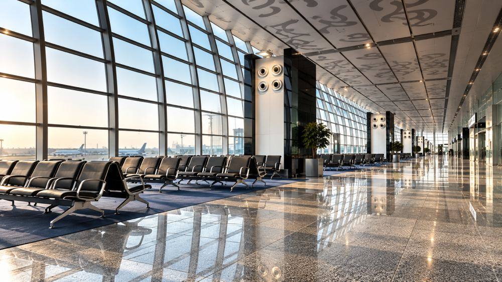 Kolkata Airport lounge with granite flooring